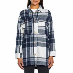 Banana Republic size large Plaid Button-Front Shacket Jacket - Navy & White